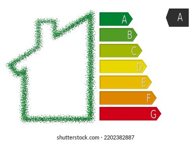 House energy classification. Energy efficiency label A, in order to provide a clear indication of the energy efficiency