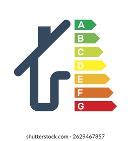 house energy efficiency rating, european union ecological classes from green a to red g, vector illustration
