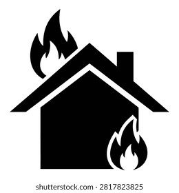 A house engulfed in flames, with fire rising from roof and burning rapidly outside