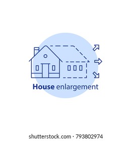 House Enlargement Services, Extension Concept, Building Addition, Home Improvement, Remodeling Logo, Renovation And Construction, Property Size, Real Estate Options, Vector Line Icon