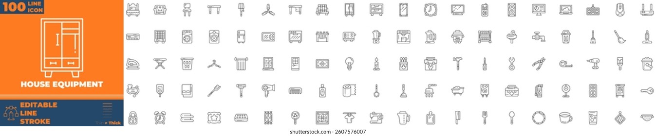 House Equipment Line Editable Icons set. Vector illustration in modern thin line style of house equipment icons: appliance, home, electric, etc