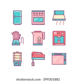 House equipment sings set. Thin line art icons. Flat style illustrations isolated on white.