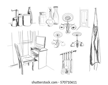 House equipment sketch in vector
