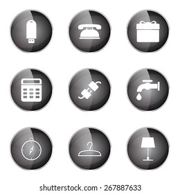 House Equipments Black Vector Button Icon Design Set