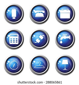 House Equipments Blue Vector Button Icon Design Set