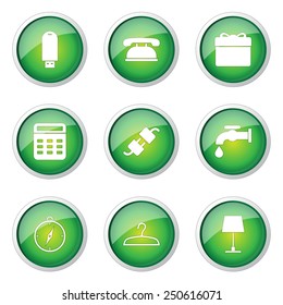 House Equipments Green Vector Button Icon Design Set