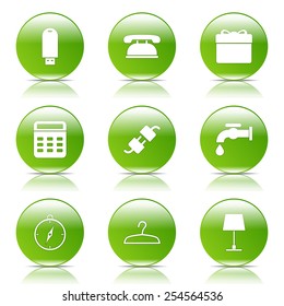 House Equipments Green Vector Button Icon Design Set