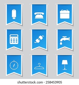 House Equipments Label Vector Blue Icon Design Set