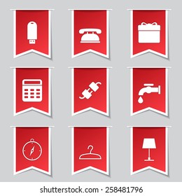 House Equipments Label Vector Red Icon Design Set