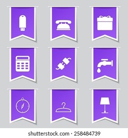 House Equipments Label Vector Violet Icon Design Set