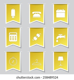 House Equipments Label Vector Yellow Icon Design Set