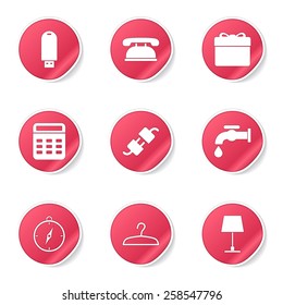 House Equipments Pink Vector Button Icon Design Set