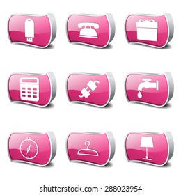 House Equipments Pink Vector Button Icon Design Set