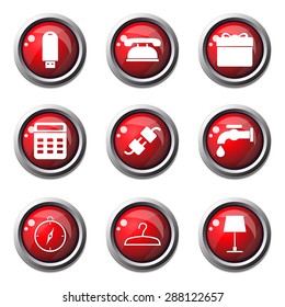 House Equipments Red Vector Button Icon Design Set