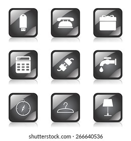 House Equipments Square Vector Black Button Icon Design Set