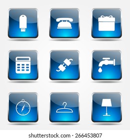 House Equipments Square Vector Blue Icon Design Set