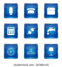 House Equipments Square Vector Blue Icon Design Set