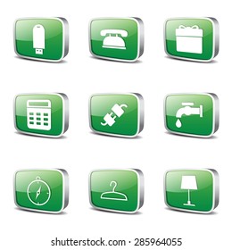 House Equipments Square Vector Green Icon Design Set