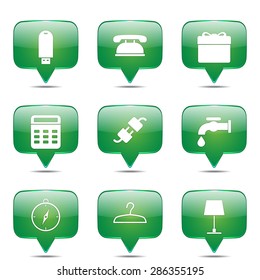 House Equipments Square Vector Green Icon Design Set