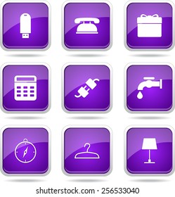 House Equipments Square Vector Violet Icon Design Set