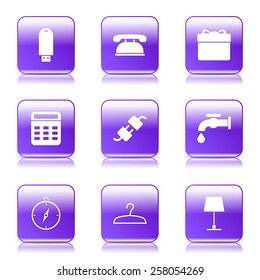 House Equipments Square Vector Violet Icon Design Set
