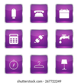 House Equipments Square Vector Violet Icon Design Set