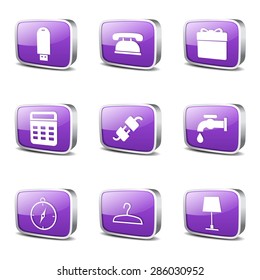 House Equipments Square Vector Violet Icon Design Set