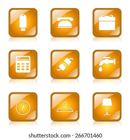 House Equipments Square Vector Yellow Icon Design Set