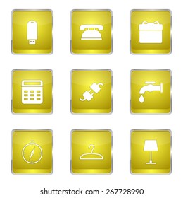 House Equipments Square Vector Yellow Icon Design Set