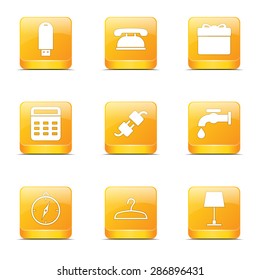 House Equipments Square Vector Yellow Icon Design Set