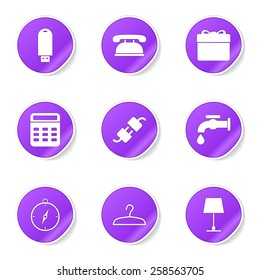 House Equipments Violet Vector Button Icon Design Set