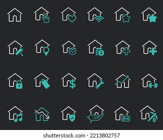 house essentials icons. Set of icons representing house Vectors Illustration. Home simple line logo