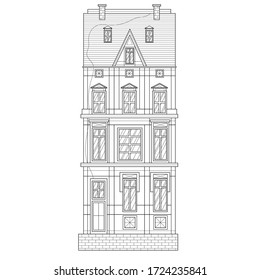 
House.
European building.Coloring book antistress for children and adults. Zen-tangle style.Black and white drawing