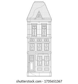 House. European building.Coloring book antistress for children and adults. Zen-tangle style.Black and white drawing