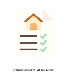 House evaluation document icon. Approved checklist report. Real estate, property, construction, residential, assessment concepts. Flat vector design isolated illustration.