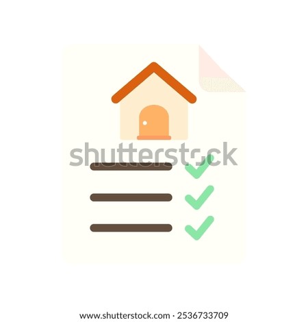 House evaluation document icon. Approved checklist report. Real estate, property, construction, residential, assessment concepts. Flat vector design isolated illustration.