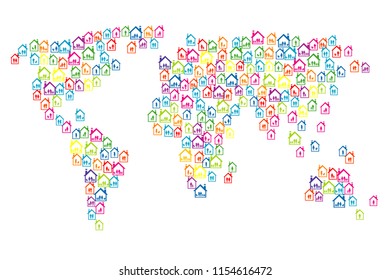 A house for everyone concept with world map and families in house icon