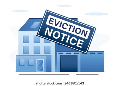 House eviction notice. Legal document icon sign sticker on the house building. Foreclosure Home. Notice to vacate form eviction credit debt real estate business concept. flat vector illustration