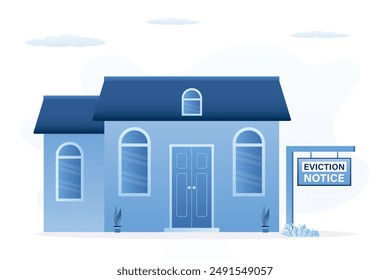 House eviction notice. Placard about eviction near house building. Foreclosure Home. Notice to vacate form eviction credit debt real estate, bankruptcy, business concept. flat vector illustration