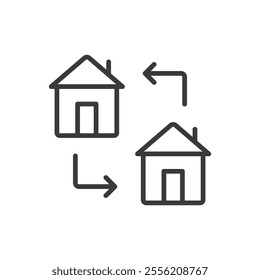 House exchange, icon in line design. House, exchange, swap, home, trade, property, real estate on white background vector. House exchange editable stroke icon