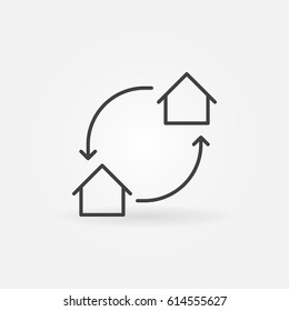 House Exchange Icon - Vector Home Swap Concept Symbol Or Logo Element In Thin Line Style