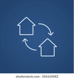 House exchange line icon for web, mobile and infographics. Vector light blue icon isolated on blue background.