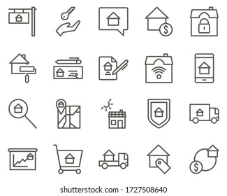 house, exchange, house, money set vector icons. Real estate icon set. Simple Set of Real Estate Related Vector Line Icons. Contains such Icons as Map, Plan, Bedrooms