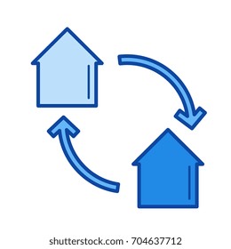 House exchange vector line icon isolated on white background. House exchange line icon for infographic, website or app. Blue icon designed on a grid system.