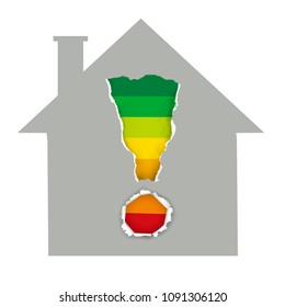 
House with Exclamation mark and Energy Performance Scale. 
.Vector available. 
