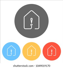 house with exclamation mark icon. line style. Set of white icons