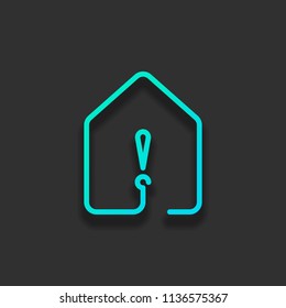 house with exclamation mark icon. line style. Colorful logo concept with soft shadow on dark background. Icon color of azure ocean
