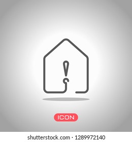house with exclamation mark icon. line style. Icon under spotlight. Gray background