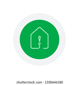 house with exclamation mark icon. line style. Icon in colored circle with gray bold border. Web button, modern flat design