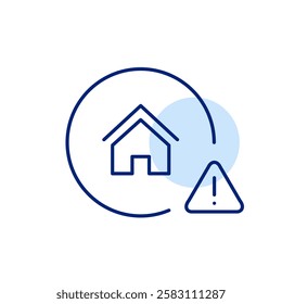 House and exclamation mark in triangle. Danger warning, smart home access security issues. Pixel perfect, editable stroke icon